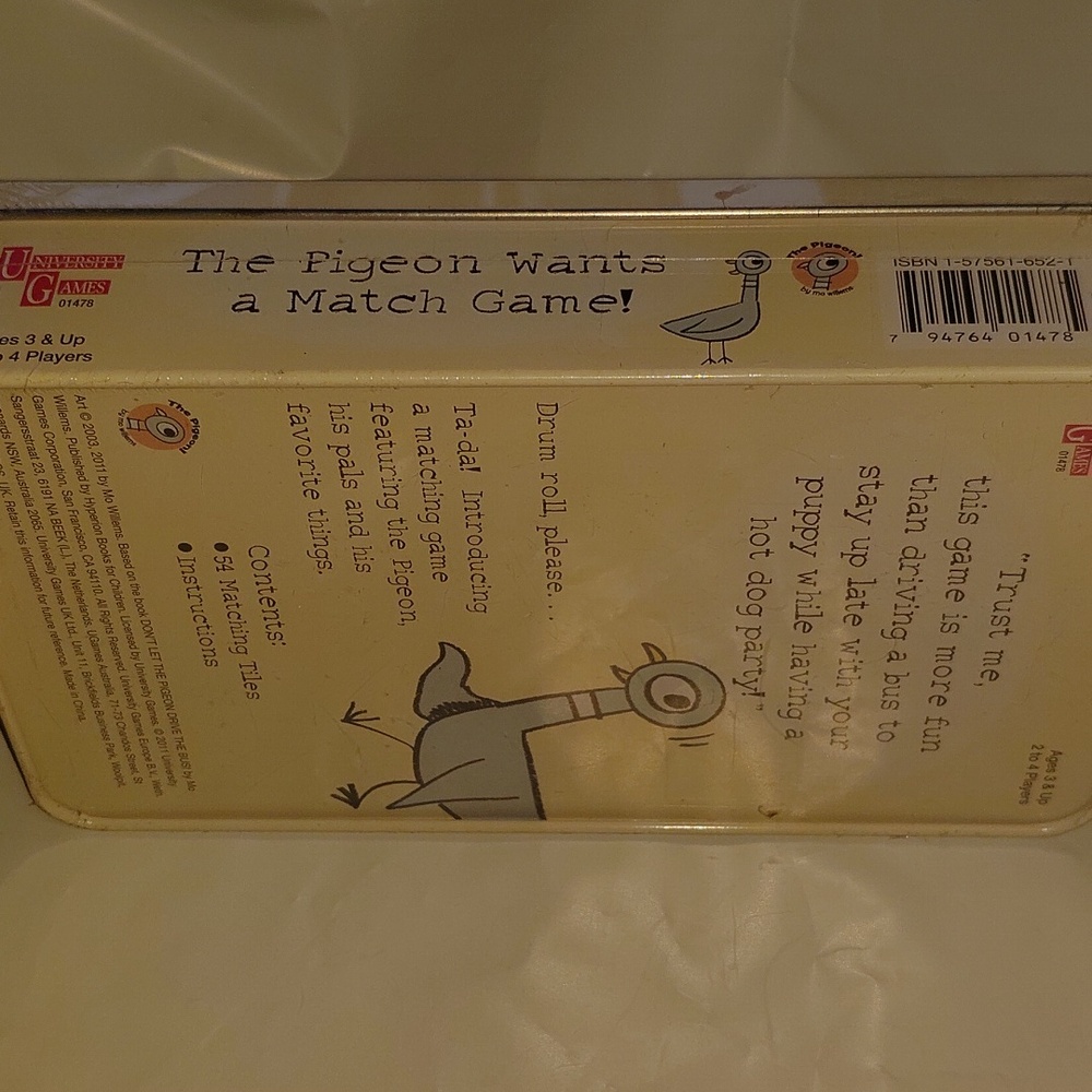 University Games The Pigeon Wants a Match Game! Travel Tin Ages 3+ / 2-4 Players - Picture 8 of 10